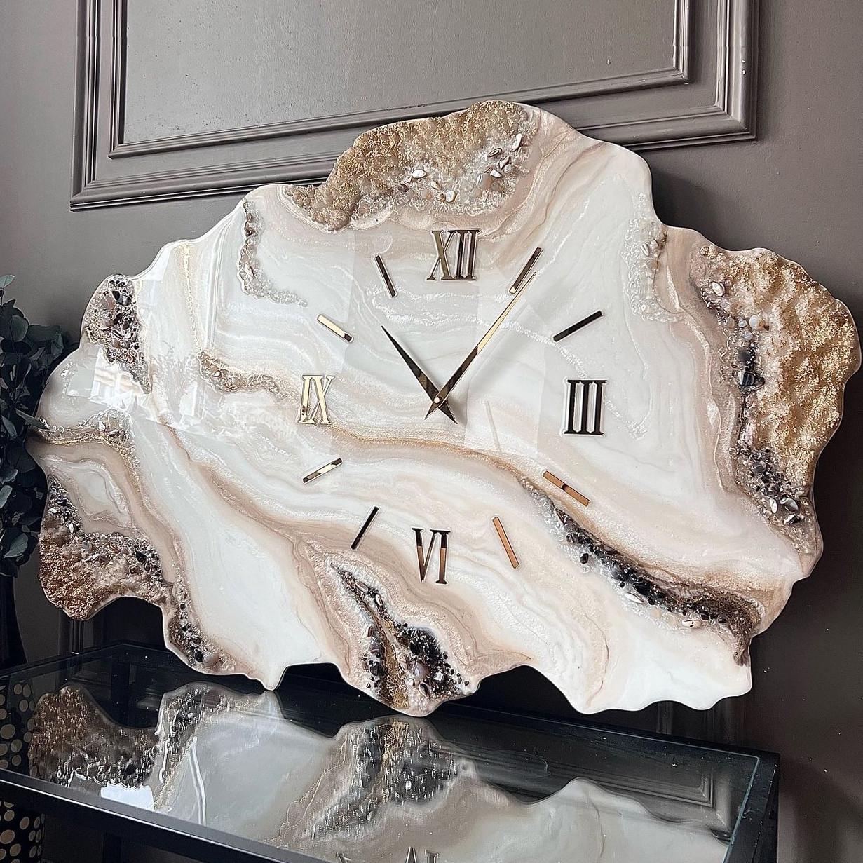 Часы настенные фигурные из эпоксидной смолы Срез камня 60х50 см