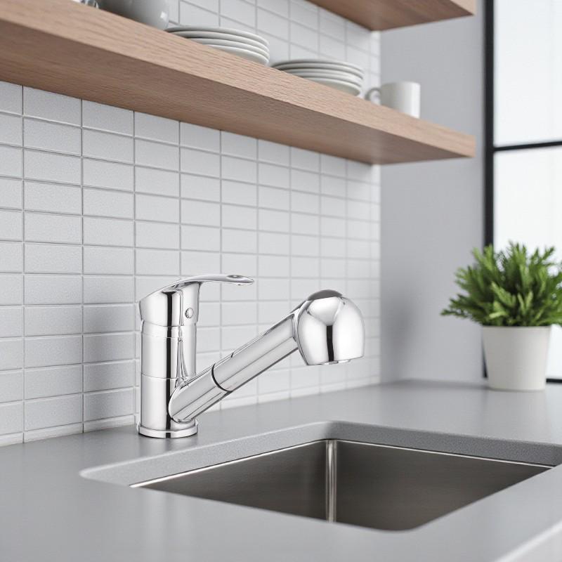 Смеситель для кухни Cron MARS-14 с выдвижным изливом однорычажный цинковый сплав Хром (b-CR0848) - фото 5