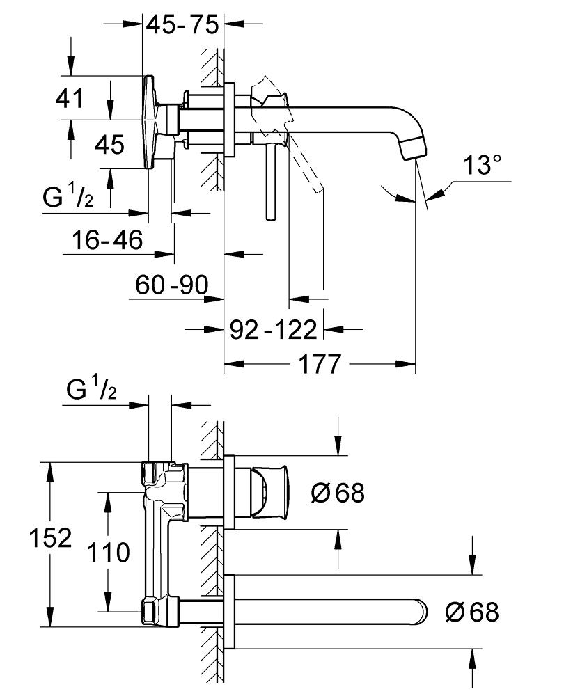 Смеситель для умывальника Grohe BauClassic 2029200C настенный однорычажный Хром (150033) - фото 2