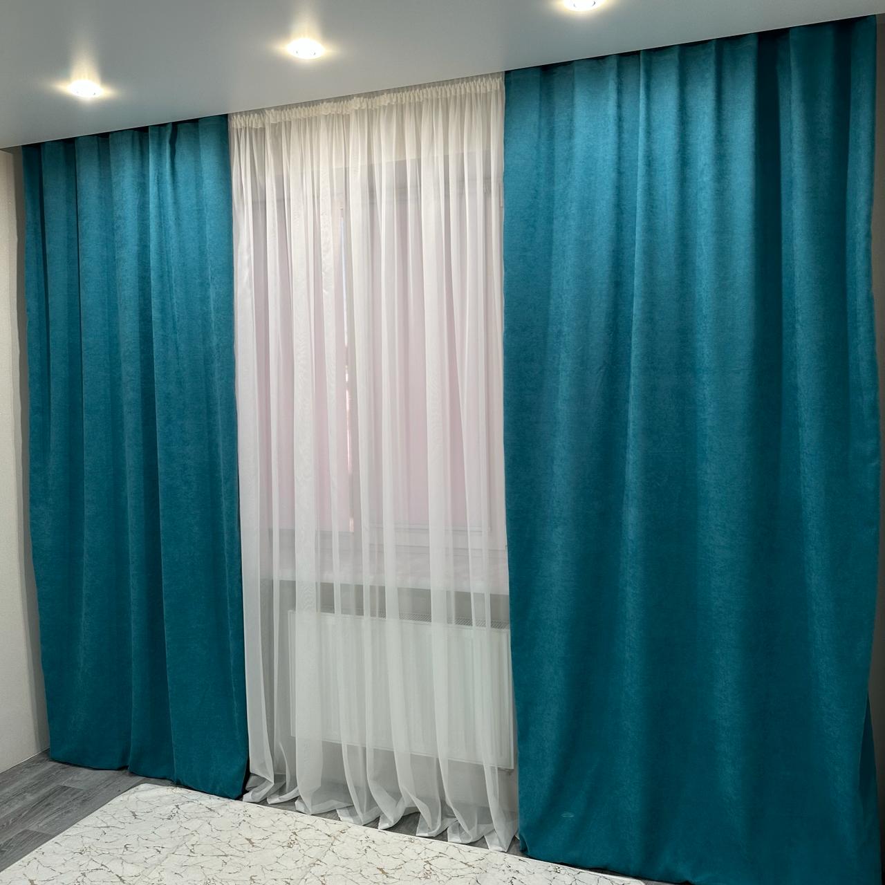 Комплект штор микровелюр 2 шт. 1,5х2,7 м готовые на шторной тесьме 6 см Бирюзовый (petek-V23) - фото 2