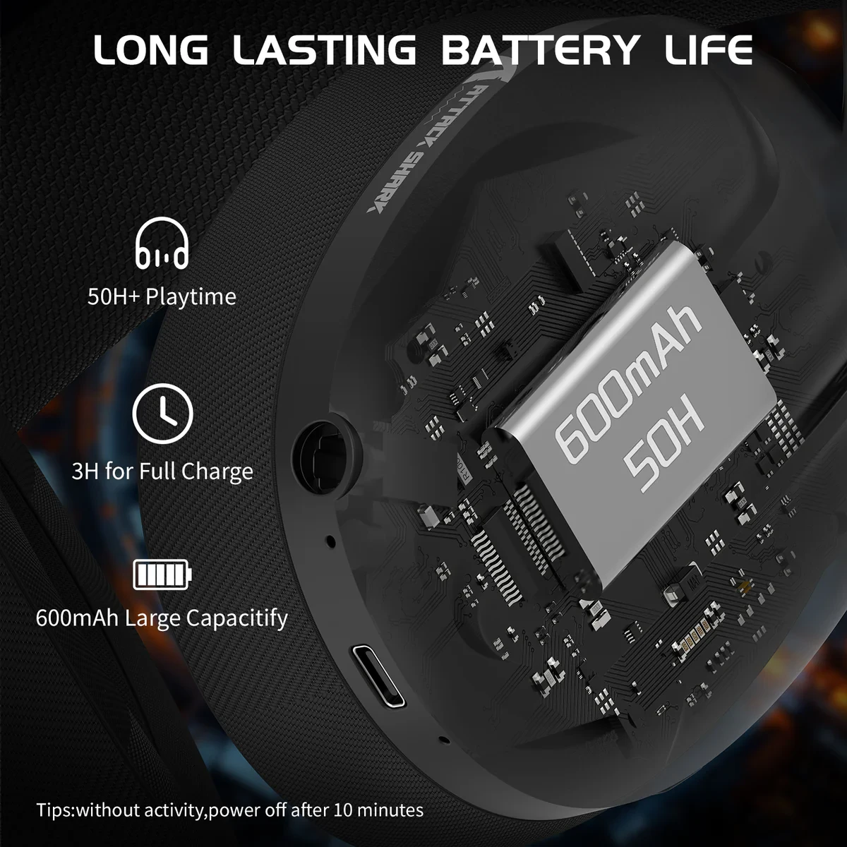 Наушники игровые беспроводные attack shark L80 Bluetooth 5.3 2,4G Черный (2675538051) - фото 9 Наушники игровые беспроводные attack shark L80 Bluetooth 5.3 2,4G Черный (2675538051) - фото 9