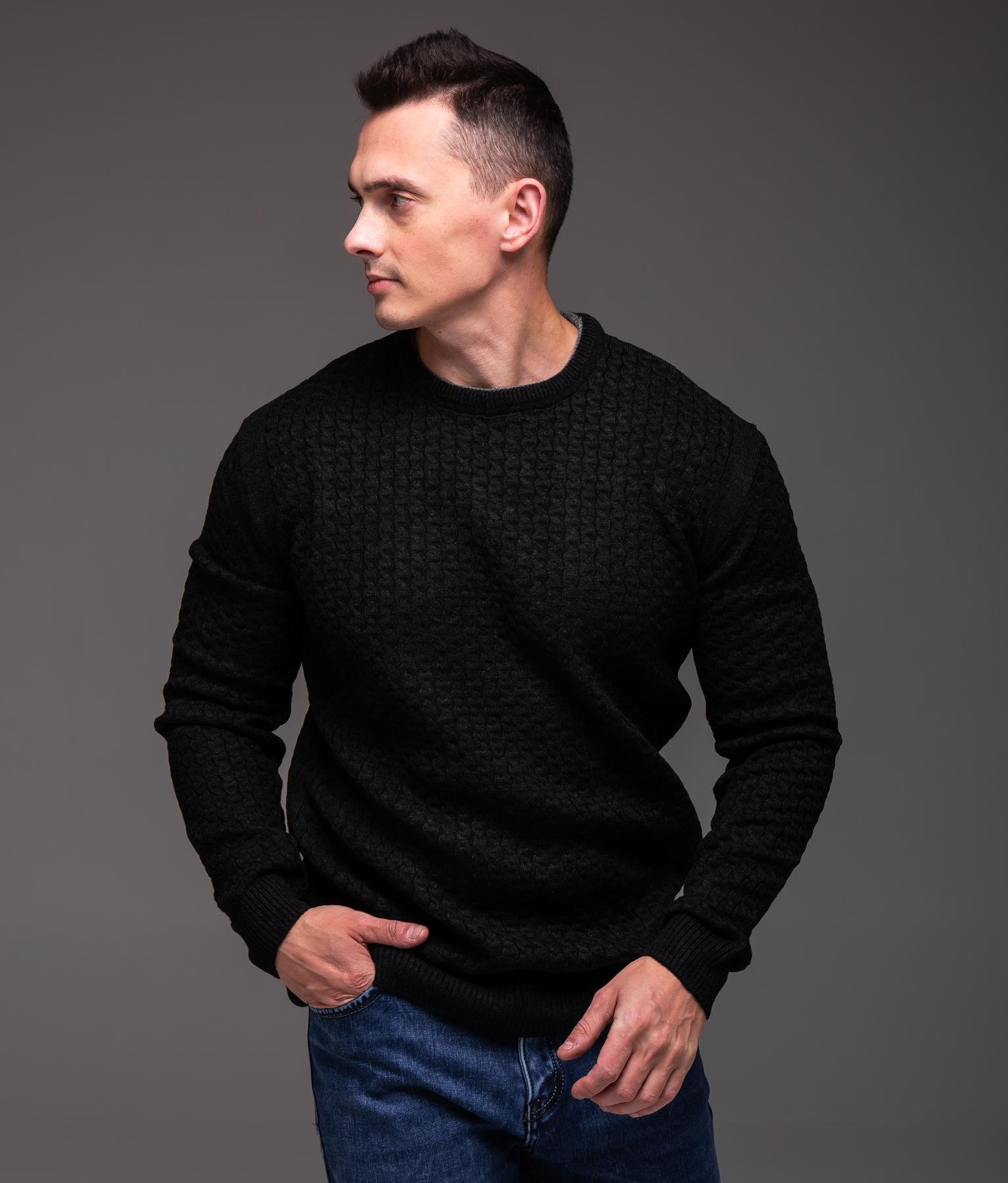 Свитер мужской зимний вязаный классический батал 5XL Черный (2443/2) - фото 8 Свитер мужской зимний вязаный классический батал 5XL Черный (2443/2) - фото 8