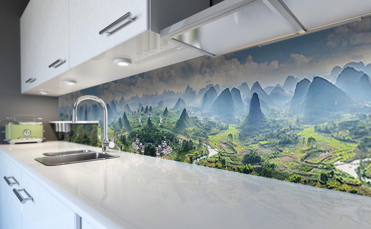 Кухонный фартук Долина зеленых гор из самоклеющейся виниловой пленки 60х250 см Зеленый Кухонный фартук Долина зеленых гор из самоклеющейся виниловой пленки 60х250 см Зеленый