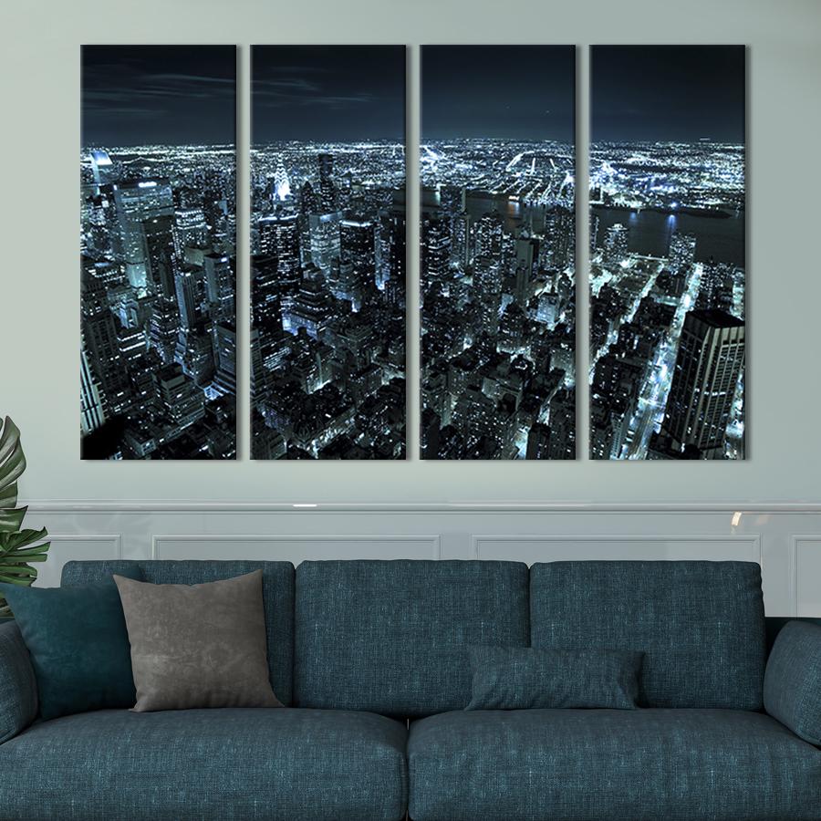 Картина модульная из 4 частей Сияющий ночной Нью-Йорк XL 209x133 см (314-41)