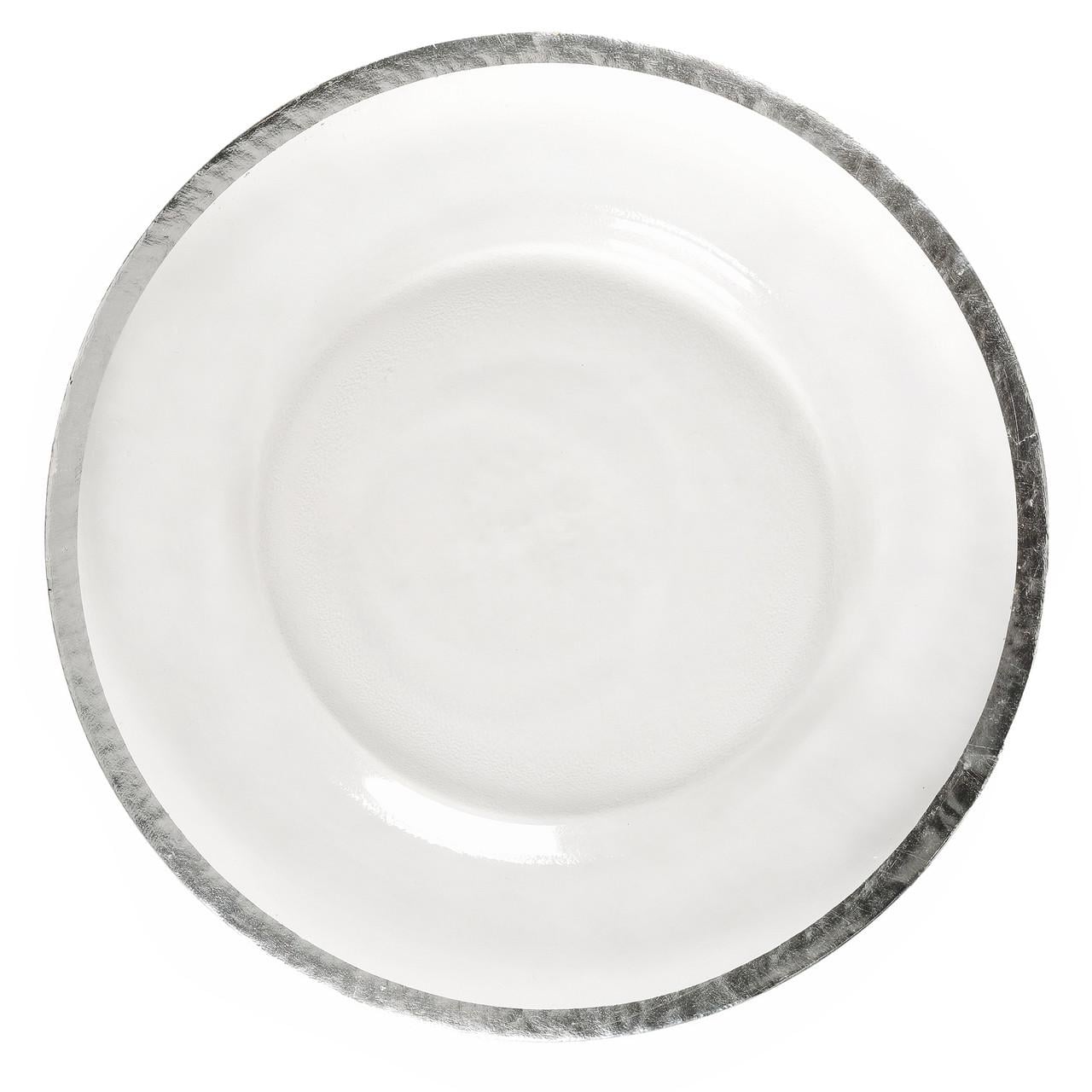 Тарелка подставная стеклянная REMY-DECOR Torino Ø 33 см с серебряным кантом Прозрачный