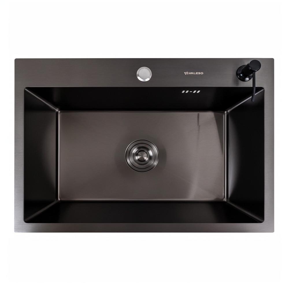 Мойка кухонная Valeso Handmade PVD сифон круглый 3,0/0,8 мм 65x45 см Черный (2681014610)