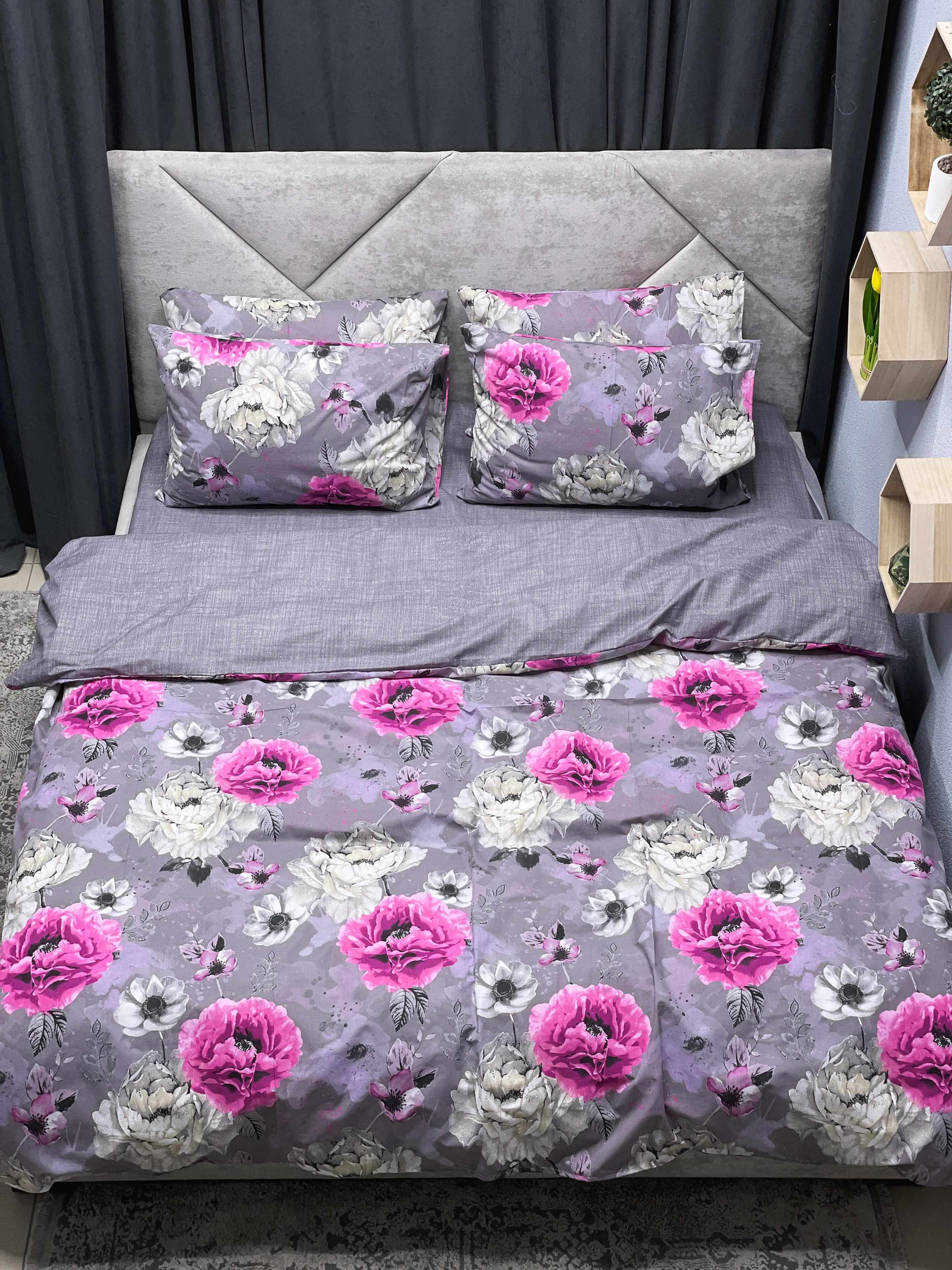 Комплект постельного белья Ego-textile 7785F безяевый с цветочным принтом Розовый (199761464)