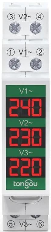 Вольтметр цифрофий Tongou TOVME-3R на DIN-рейку трифазний 60-450V AC50/60 Hz (24158649) - фото 3 Вольтметр цифрофий Tongou TOVME-3R на DIN-рейку трифазний 60-450V AC50/60 Hz (24158649) - фото 3