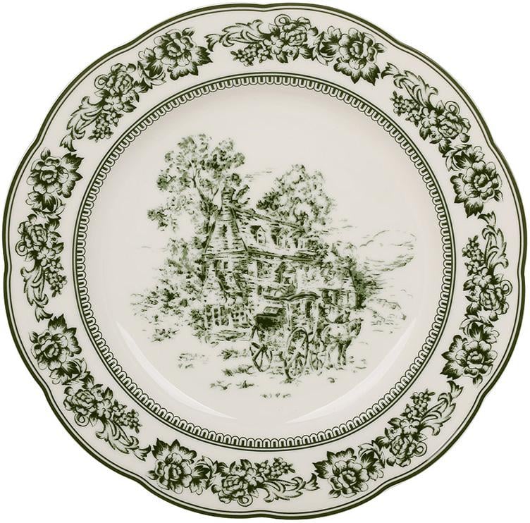 Набор фарфоровых тарелок Heritage Toile Green Ø 22 см 6 шт. Зеленый орнамент