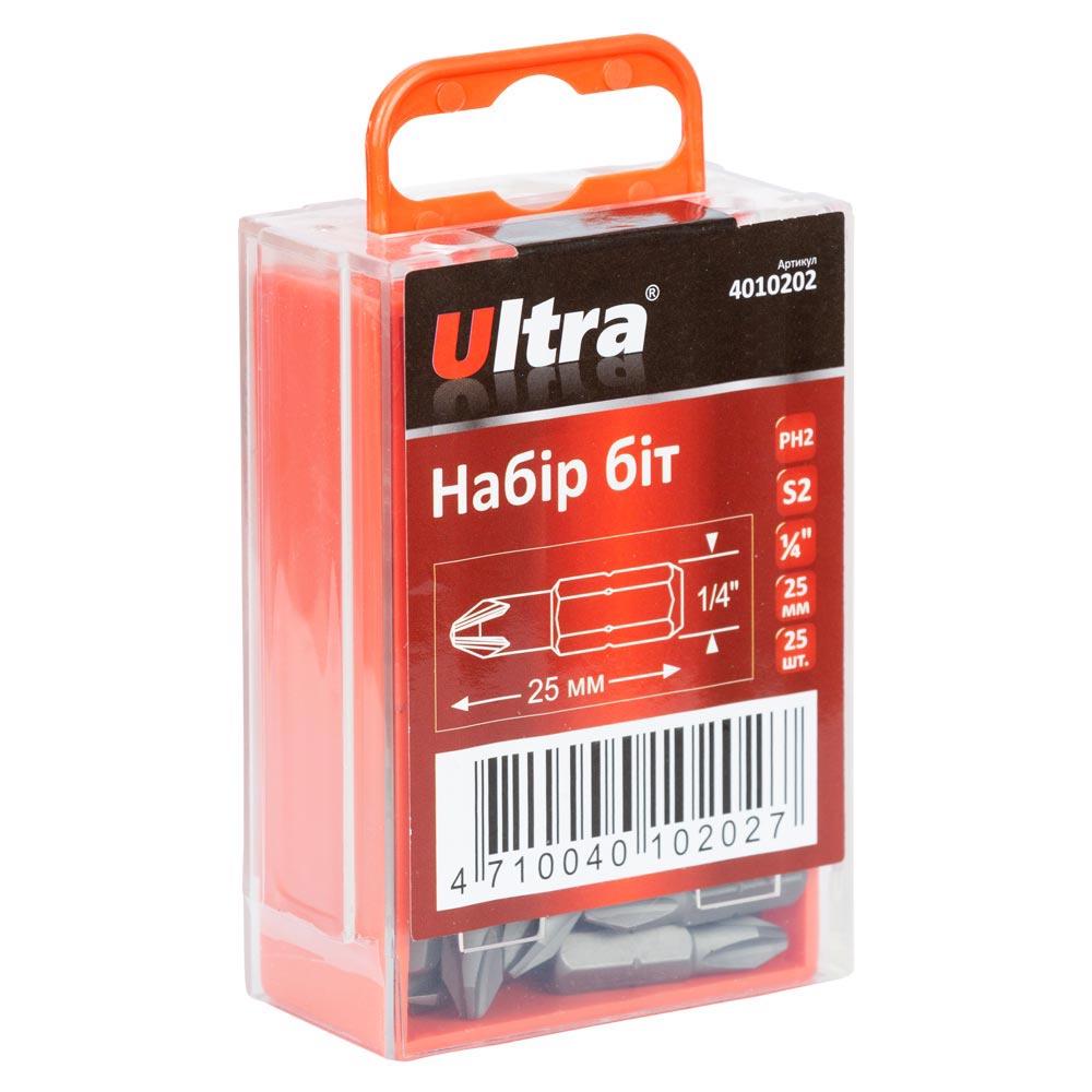 Набір біт Ultra PН2 25 мм 1/4" 25 шт. S2 в кейсі (4010202)