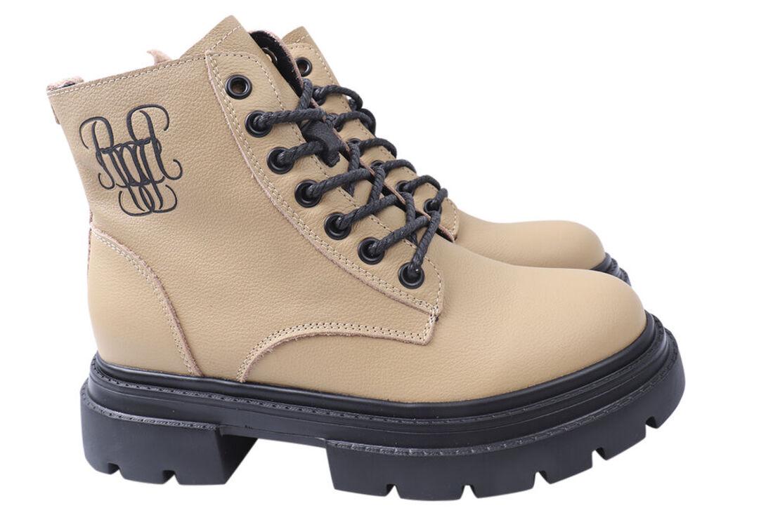 Ботинки женские Berkonty из кожи на низком ходу на шнуровке р. 39 Бежевый (338-21DHC)