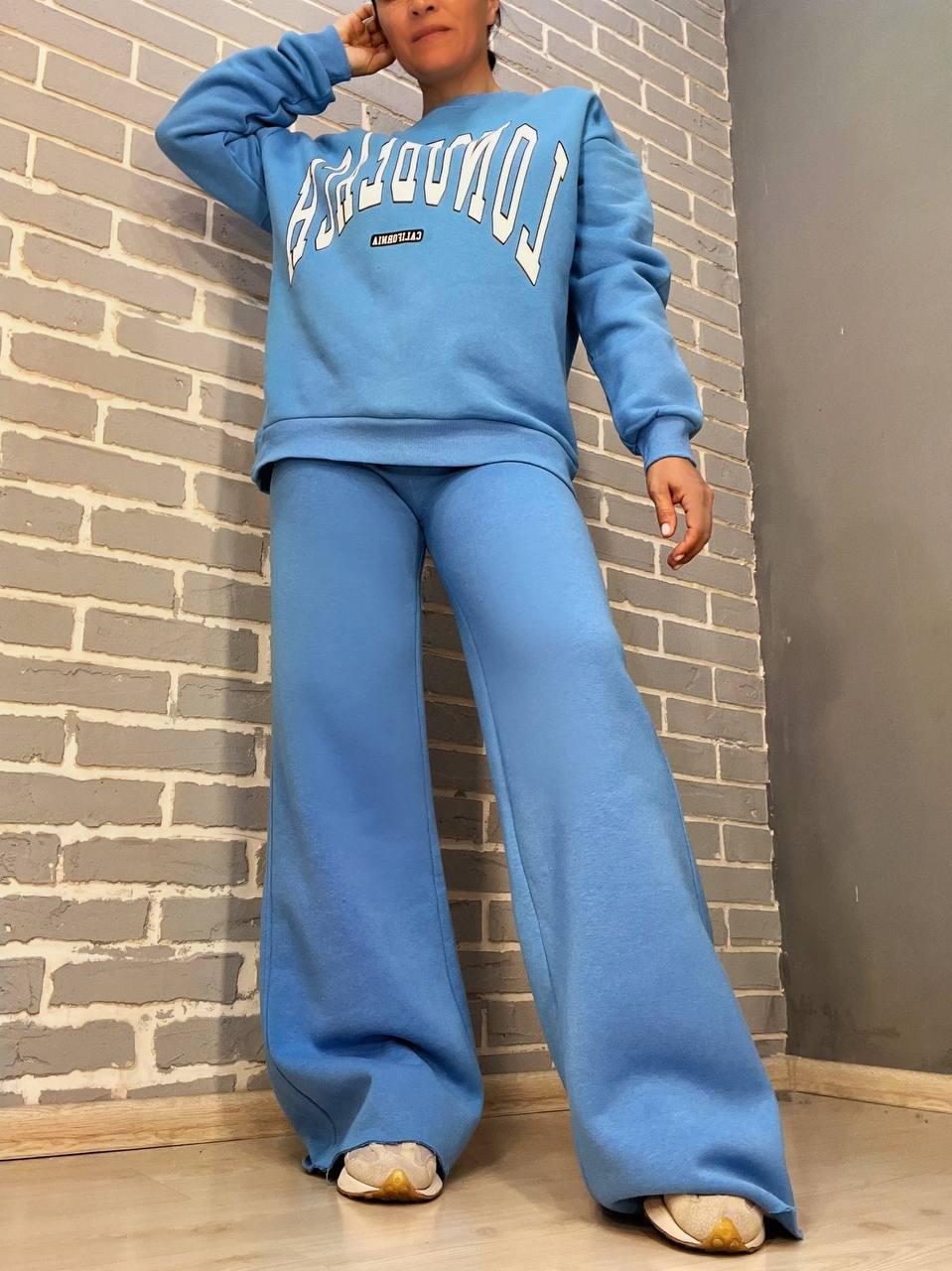 Костюм жіночий QUZEN 388-488 світшот брюки палаццо широкі на флісі S Синій (2849) - фото 4 Костюм жіночий QUZEN 388-488 світшот брюки палаццо широкі на флісі S Синій (2849) - фото 4