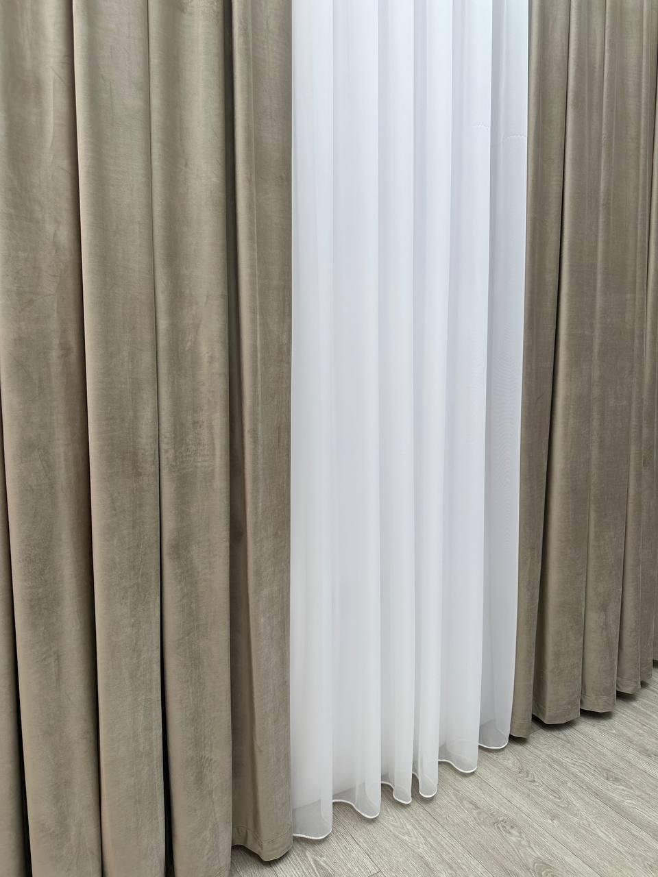 Штора велюрова на тасьмі 6 см 300x260 см Сіро-бежевий (SB-01-14-T43) - фото 6