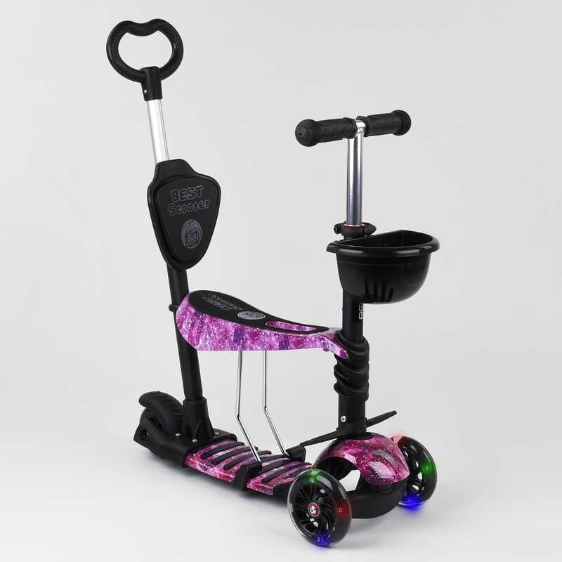 Самокат дитячий Best Scooter 5в1 з PU колесами та підсвічуванням Black/Purple (100058) - фото 1