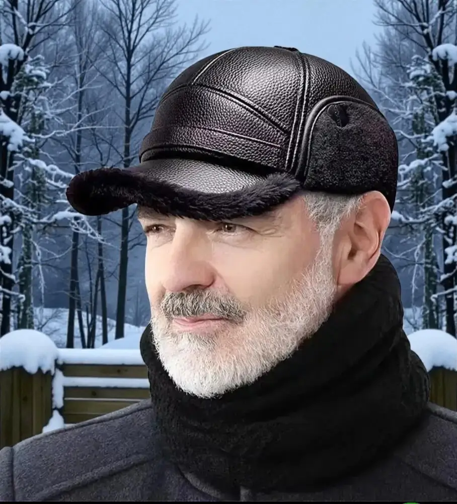 Шапка-кепка мужская кожаная на меху One Size 56-58 см Черный (30230791)