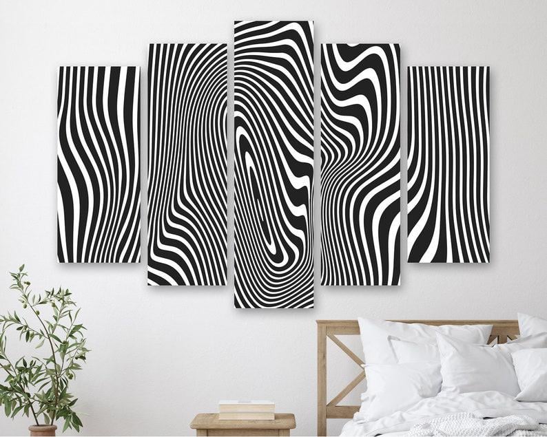 Модульная картина KIL Art Абстракция белые и черные полосы на холсте из пяти частей 187x119 см (M51_XL_149)