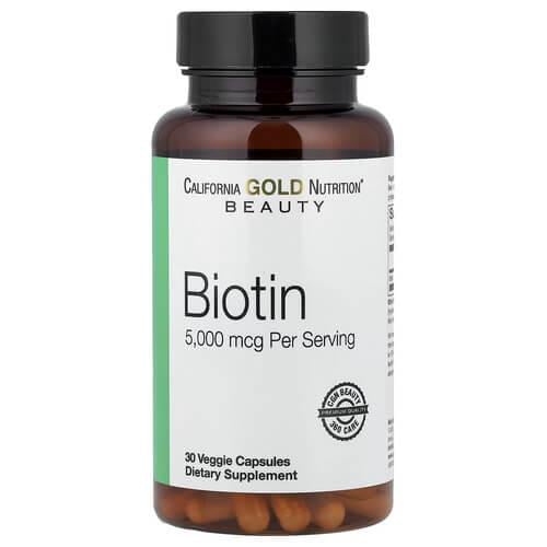 Биотин B-7 California Gold Nutrition Biotin 5,000 mcg 30 вегетарианских капс. (CGN-01676)