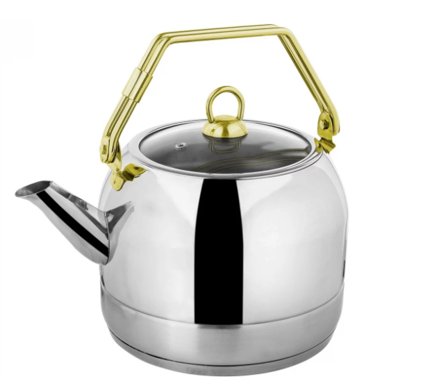 Чайник со стеклянной крышкой OMS из нержавеющей стали золотой ручкой с индукцией 3 л (8078-S)