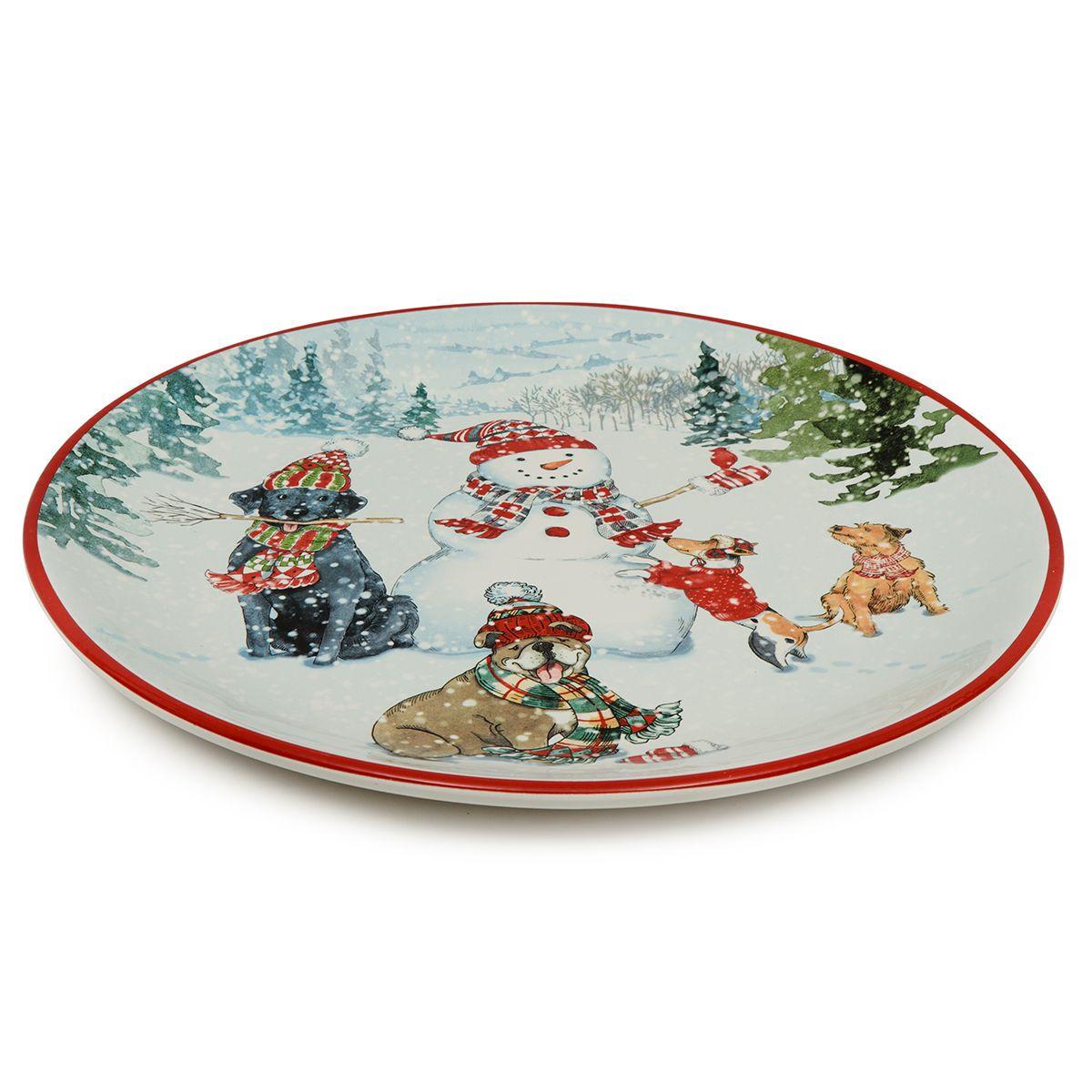 Блюдо из керамики Certified International с рисунком Рождественский подарок D 33 см Голубой (28384) - фото 3
