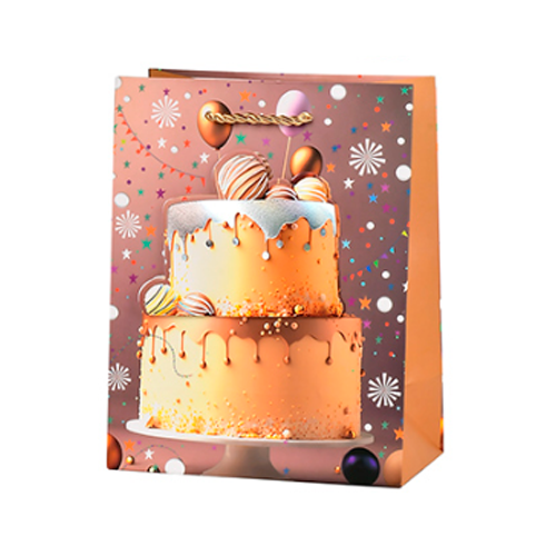 Подарунковий пакет з ручками Stenson R33235-S Birthday cake 3D 18х23х10 см Brown (34064287)