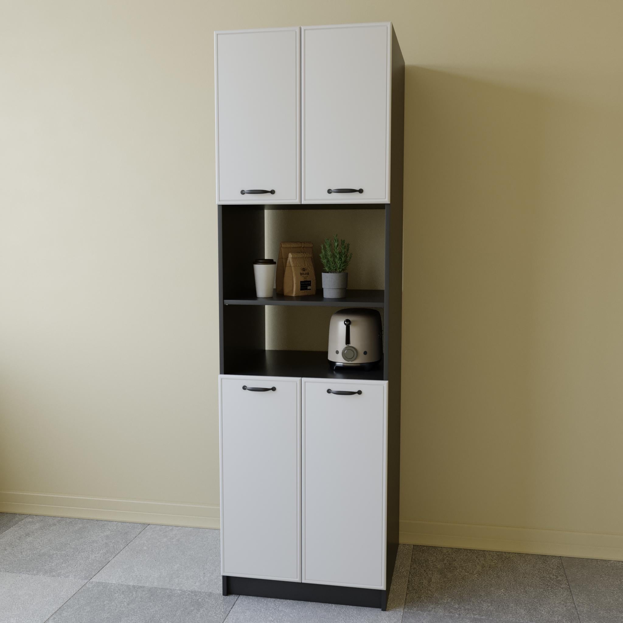 Пенал-буфет МДФ для кухни/микроволновки/духовки 200х60 мм Черный/Белый (K-75)