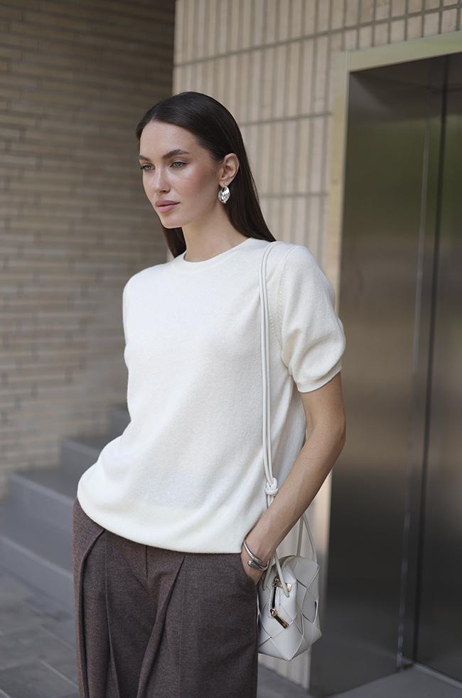 Светр Lipar 2965 вовняний з короткими рукавами р. 44-48 Кремовий (161877449)