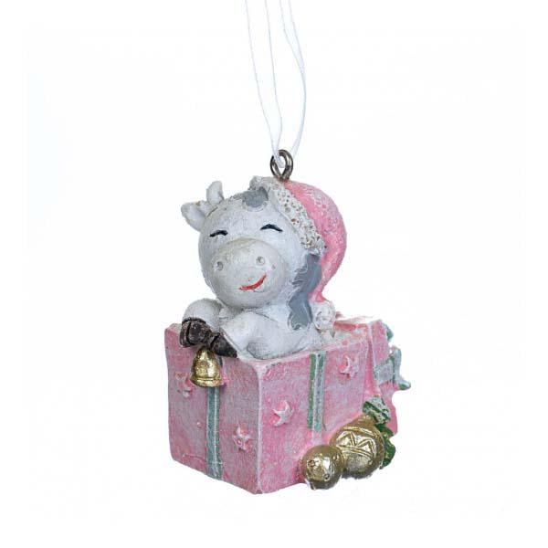 Елочная игрушка Elso Бычок с подарком (2007-023)