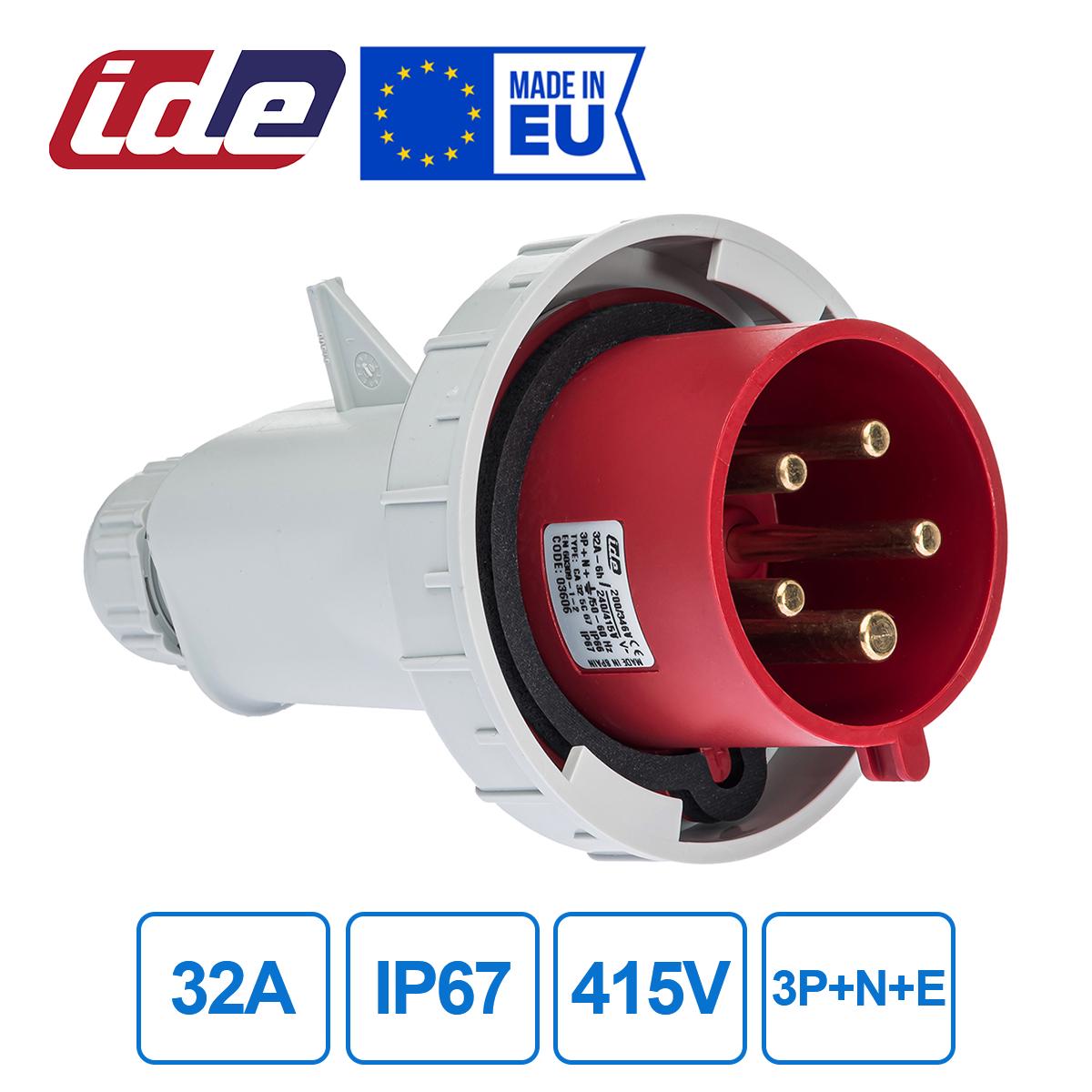 Вилка силовая IDE 32A 415B 3P+N+E IP67 Красный (3606) - фото 2