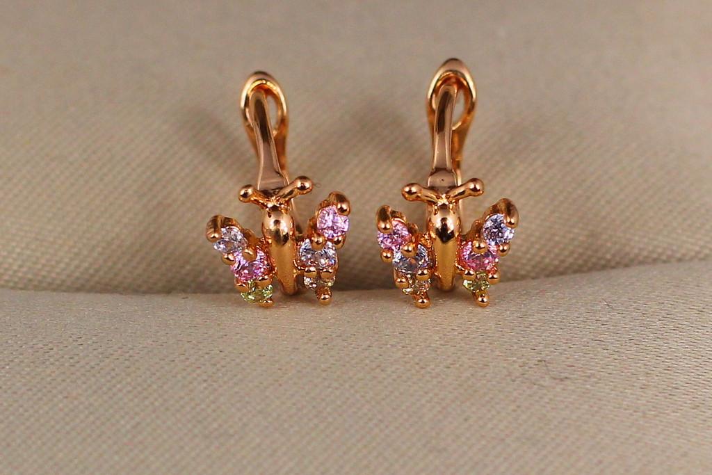 Серьги детские Xuping Jewelry бабочка с разноцветными камнями 0,8 см Золотистая