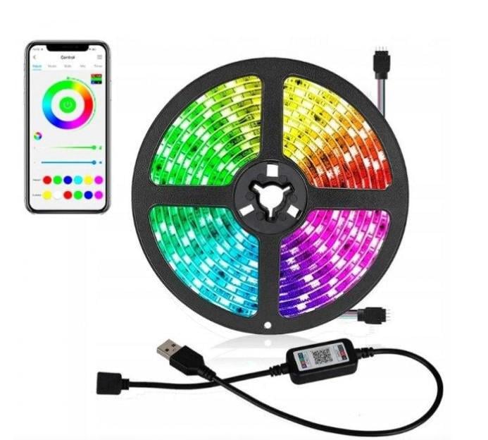 Світлодіодна стрічка LED RGB 5050 з Bluetooth водостійка від USB 2 м - фото 1