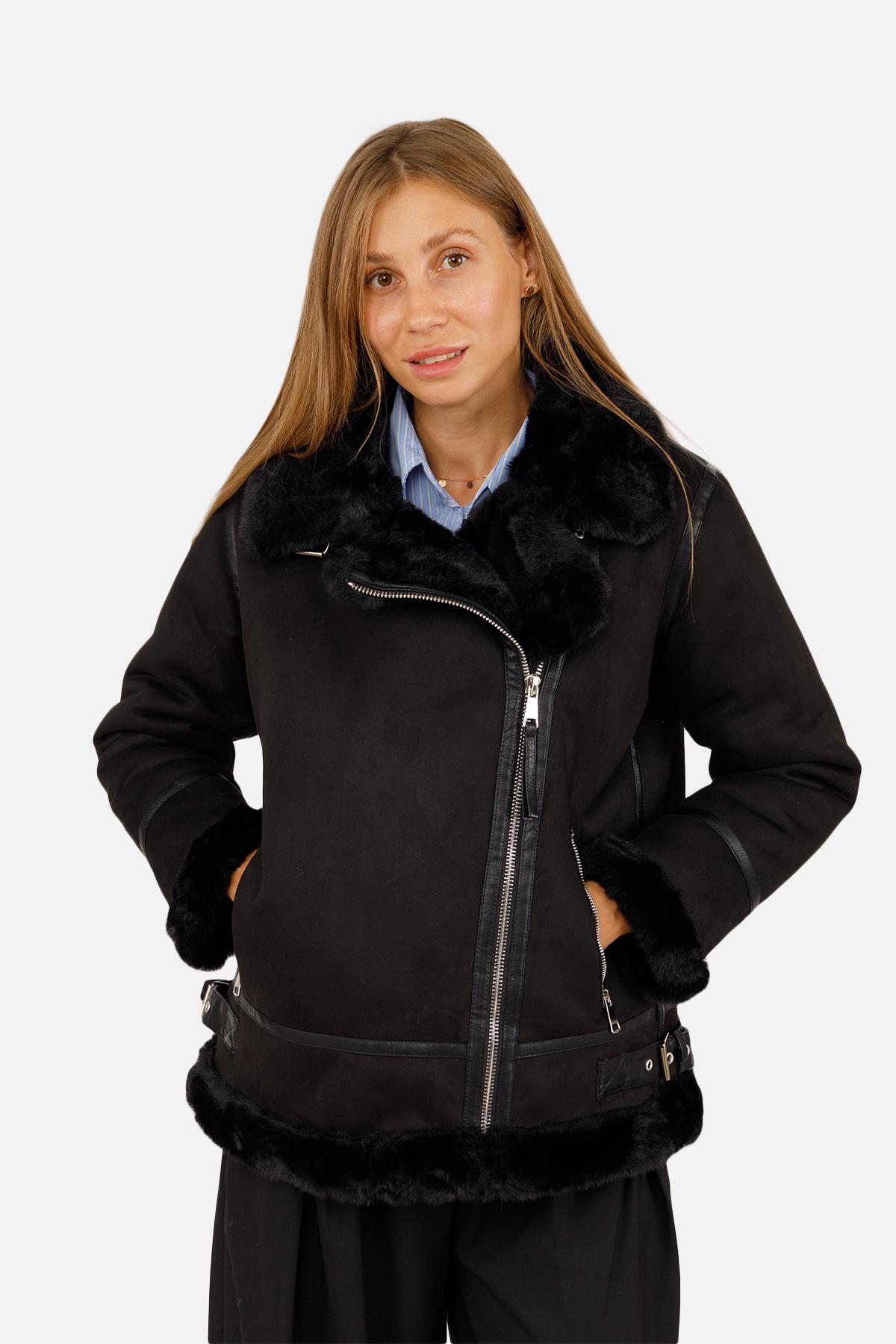 Куртка женская косуха ЦБ-00256291 р. 42 Черный (28422194) - фото 3 Куртка женская косуха ЦБ-00256291 р. 42 Черный (28422194) - фото 3