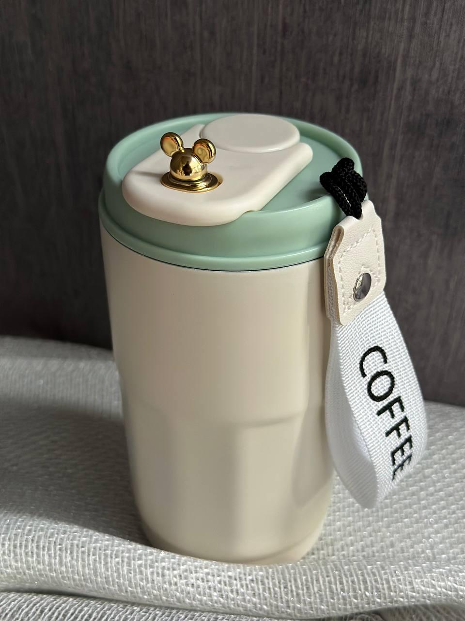 Термокружка Happy Life Coffee из нержавеющей стали 400 мл Белый с зеленым (2780924859) - фото 4