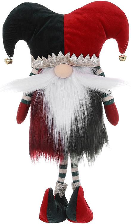 Іграшка м'яка Гном-Клоун з вусами 33 см Червоний із зеленим