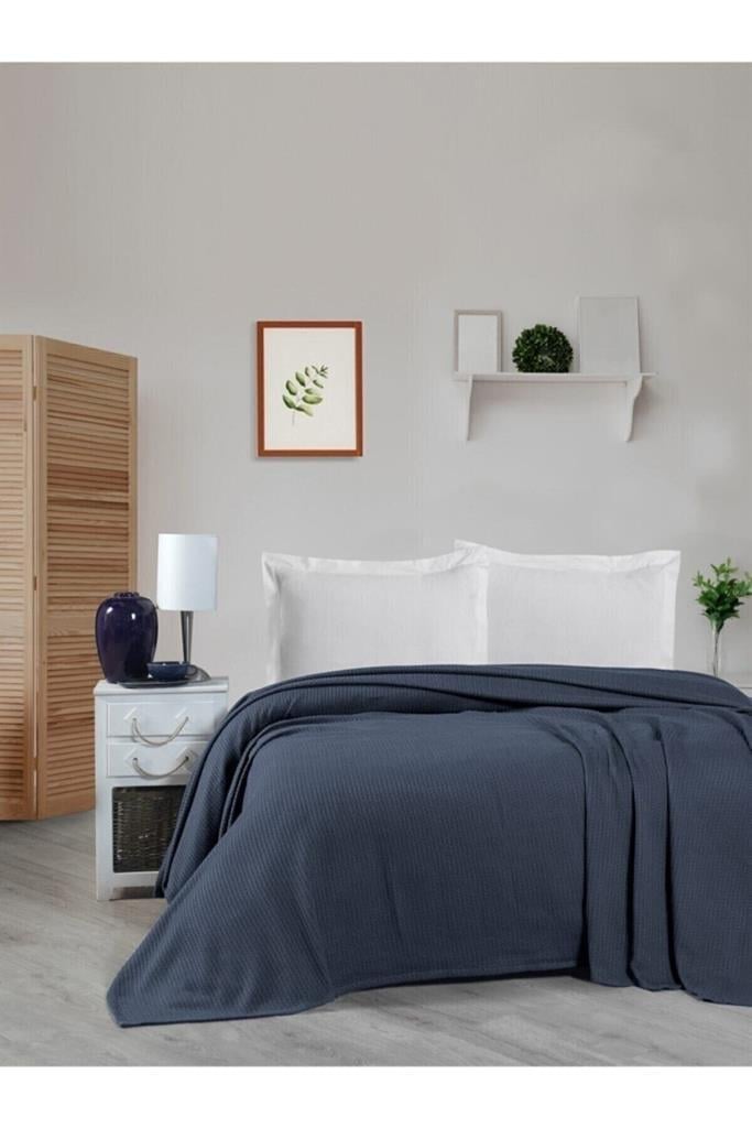 Покривало плетене Bysungur косичка з товстої бавовни 170х240 см Темно-синій (29110477)