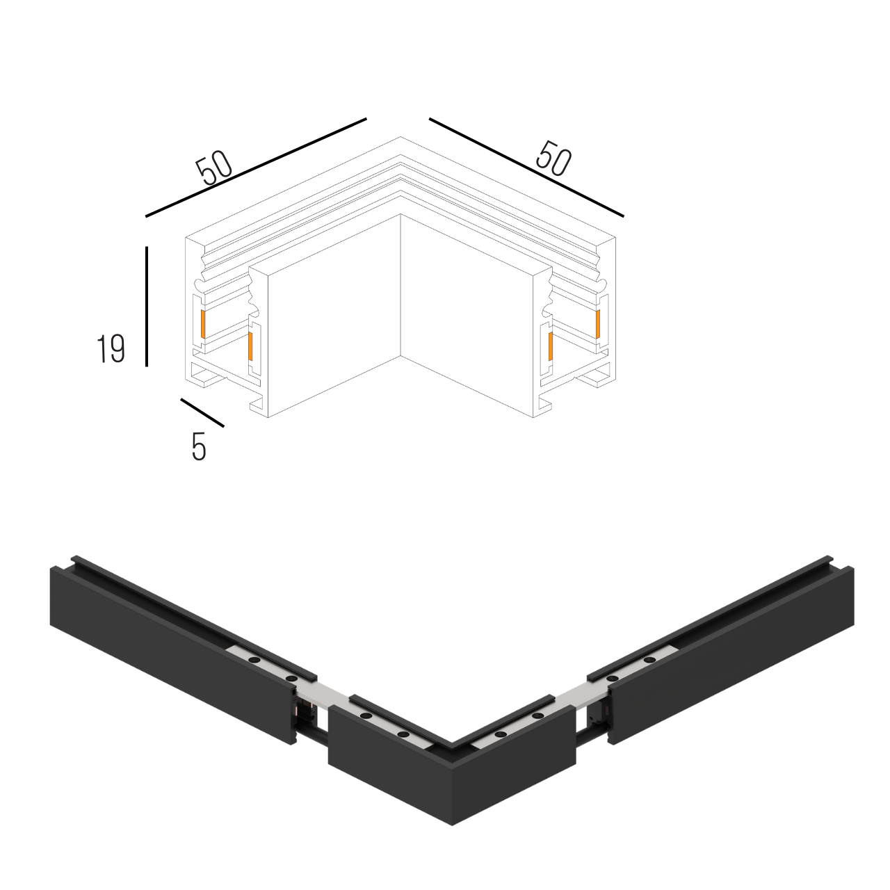 Соединитель угловой горизонтальний для магнитного шинопровода накладного и подвесного MERALLI Черный (TRUN0G001) - фото 4 Соединитель угловой горизонтальний для магнитного шинопровода накладного и подвесного MERALLI Черный (TRUN0G001) - фото 4