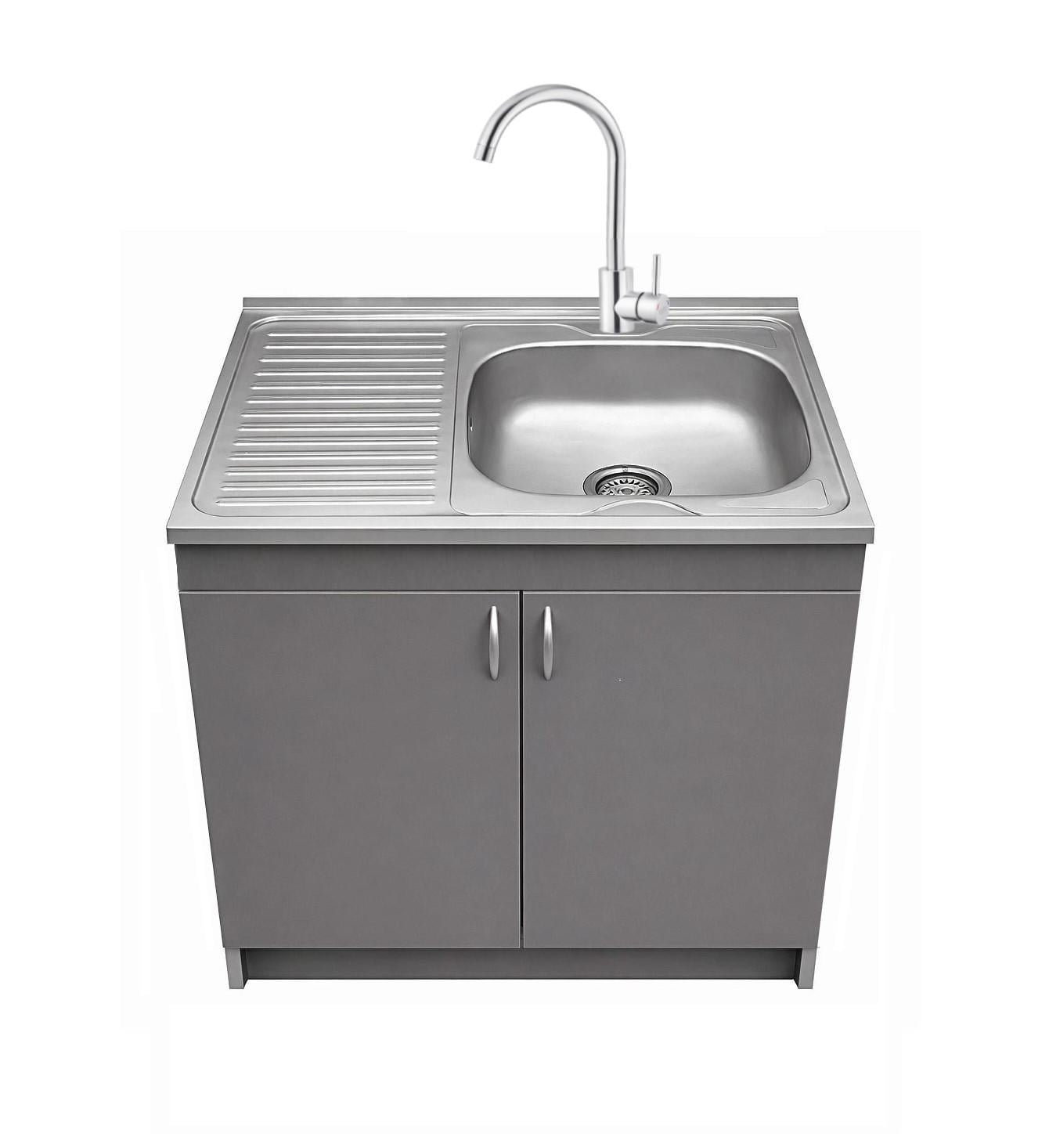 Тумба кухонная с мойкой правая чаша смеситель и сифон 0,6 мм 80х60 см Антрацитовый