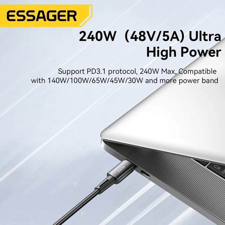 Кабель Essager Type-C до Type-C 240W PD3.1 48V/5A 1 м (25397298) - фото 4 Кабель Essager Type-C до Type-C 240W PD3.1 48V/5A 1 м (25397298) - фото 4