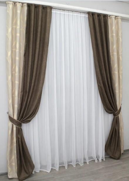 Шторы комбинированные лен блекаут 1,5х2,7 м 2 шт. Светло-серый/Какао (014дк/359-669ш) - фото 3