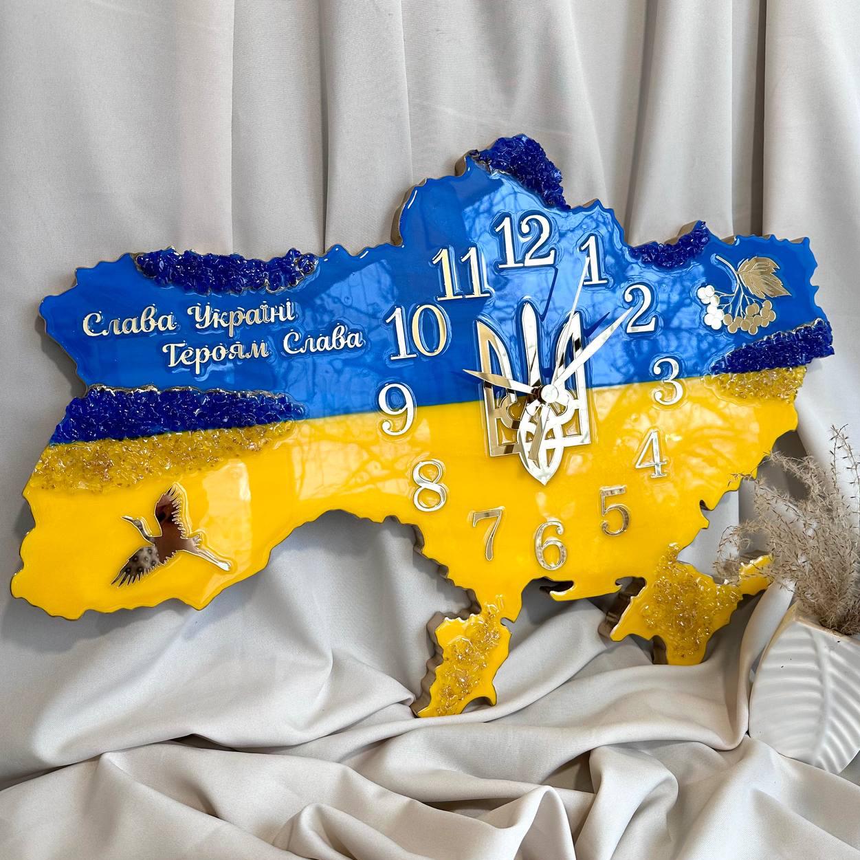 Часы настенные из эпоксидной смолы Карта Украины 90x60 см
