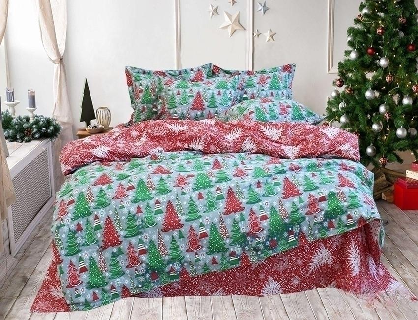 Комплект постельного белья подарочный с компаньоном R-T9130 евро с наволочками 50х70 см Зелено-красный (124-77-TAG evro-839-2)