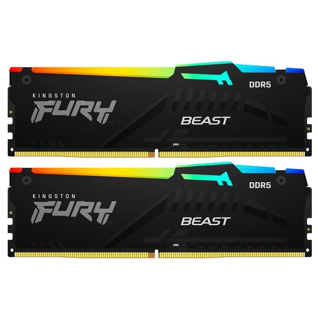 Оперативная память с подсветкой Kingston Fury Beast RGB 64 GB Kit DDR5 5200 МГц Black (KF552C40BBAK2-64)
