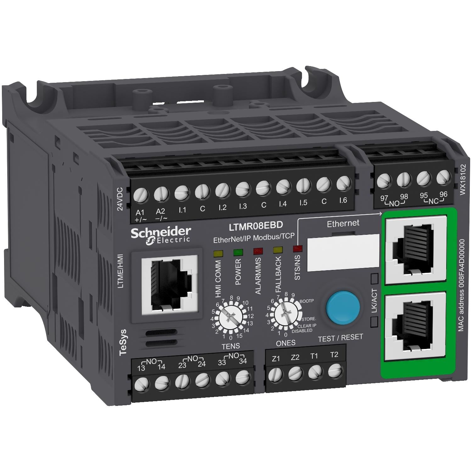 Реле защиты двигателя Schneider Electric TeSys 0,4-8A 24V DC Modbus TCP EtherNet (LTMR08EBD)