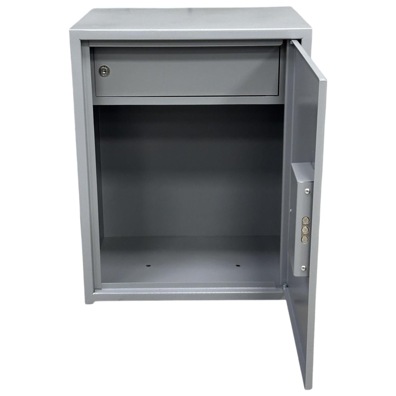 Сейф офисный СБЕ-550 с кассовым отделением сувальдным замком 55х44х36 см Серый (RAL 7046)