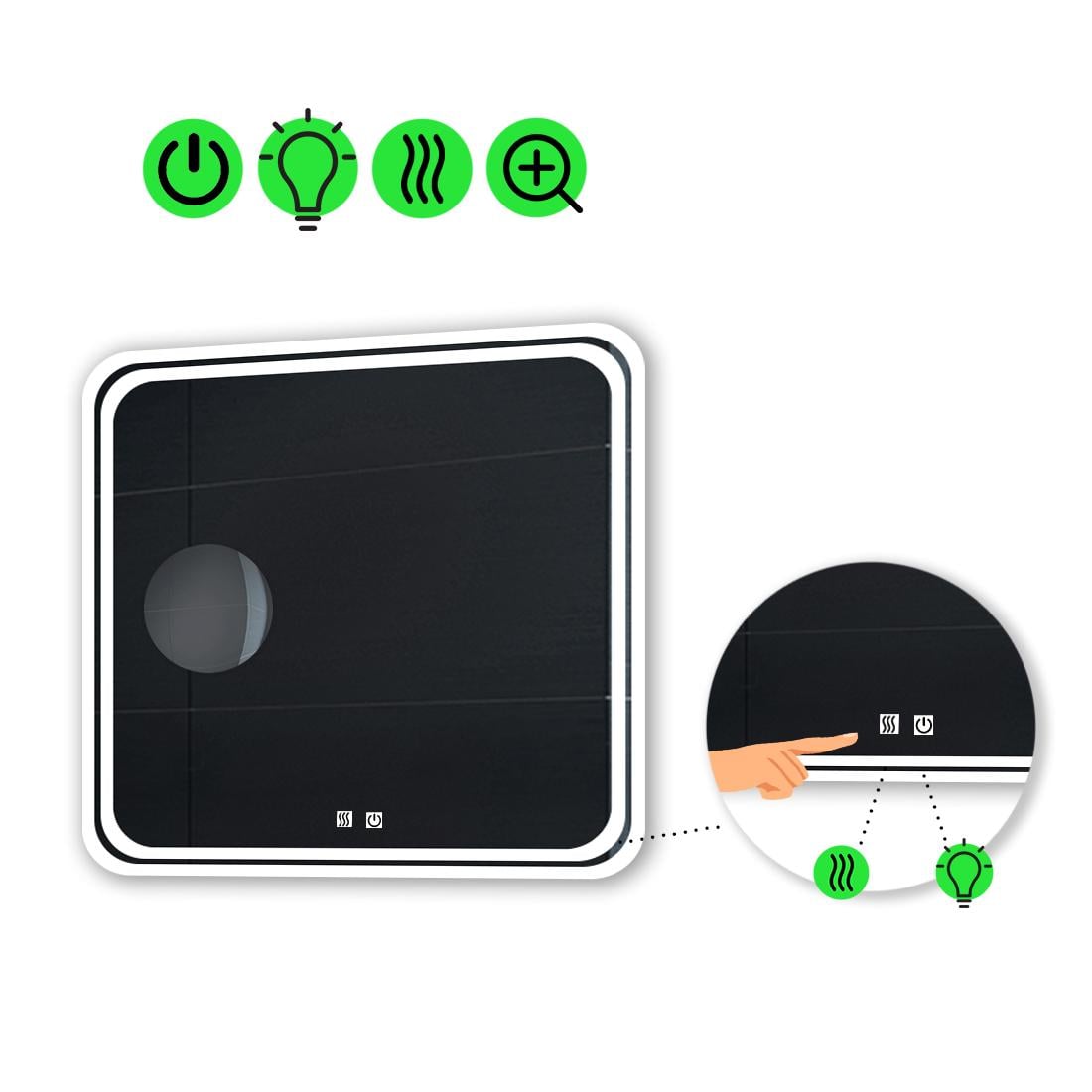 Зеркало с LED подсветкой Ottavia с двумя/сенсорами/подогревом и линзой без подсветки 80x80 см (Ottaviak23)