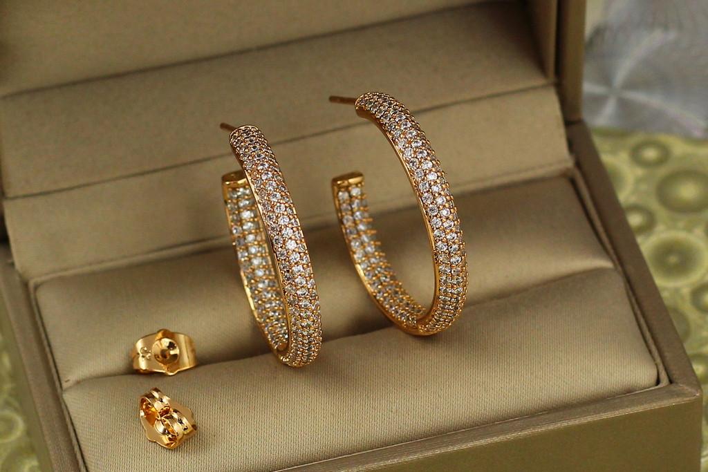 Серьги Xuping Jewelry кольца с мелкими камнями 2,9 см Золотистый (2582065951)