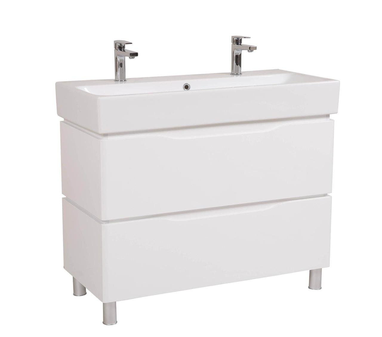 Тумба Венеция напольная c умывальником Пинто под 2 смесителя 100 см Белый (1663673046)