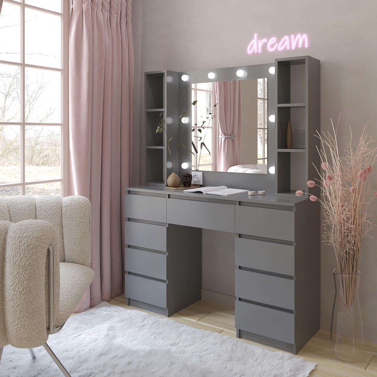 Туалетний столик New and Classic із підсвічуванням 1600х1200х400 мм Антрацит - фото 1