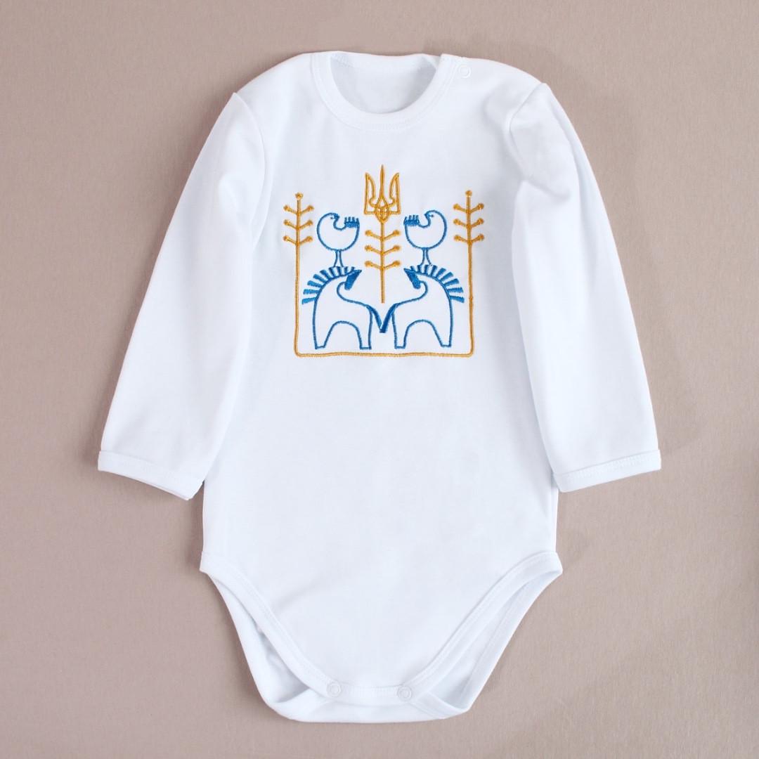 Боди с вышивкой Трезубец 62 см 0-3 мес Белый/Синий (2679650072)