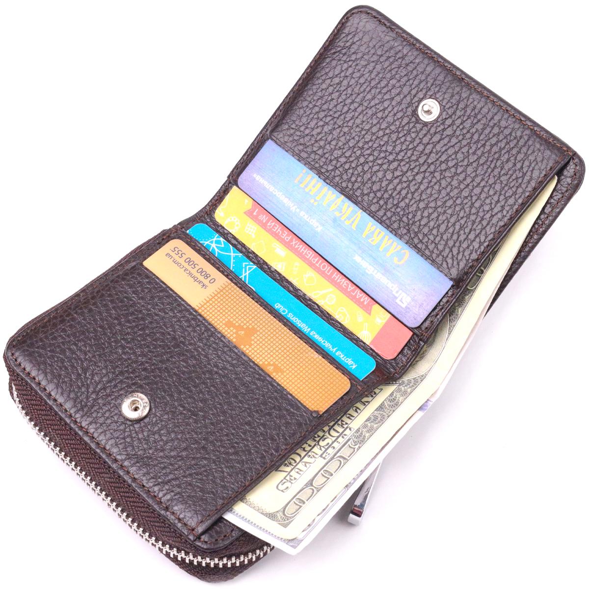 Кошелек с монетницей на молнии женский Karya Women Wallet 21412 из натуральной кожи Коричневый - фото 4