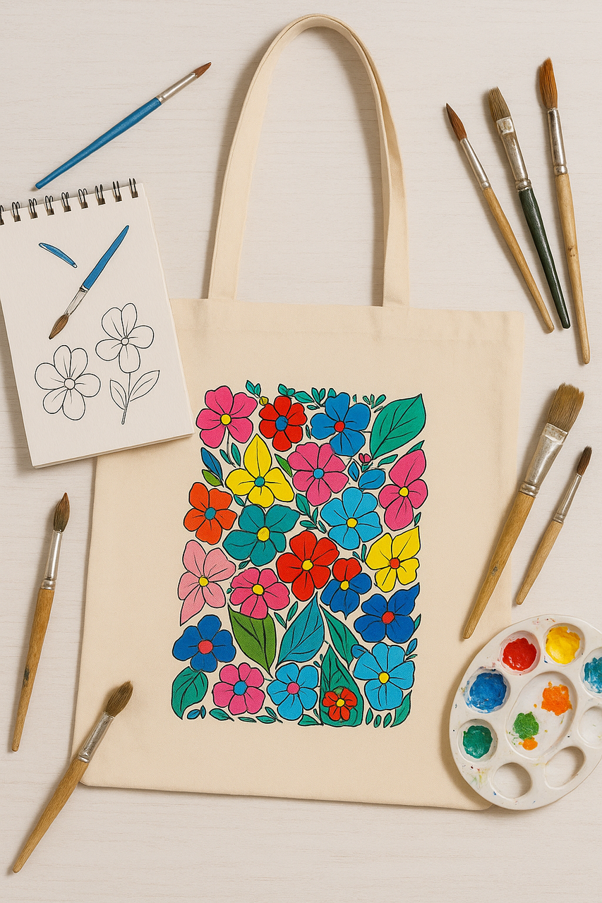Набір екосумка-розмальовка Rosa Talent Funny Flowers бавовна 220 г/м2 38х42 см (2742432699)